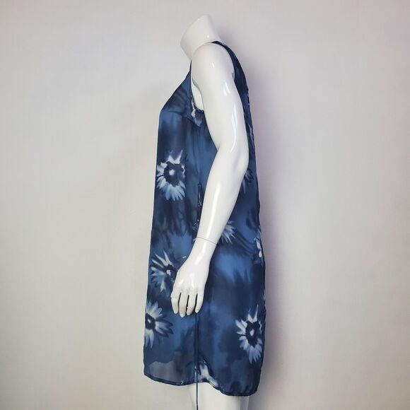 Vintage 90s Villoria Virini Blue Floral Semi-Sheer Dress - Picture 4 of 9